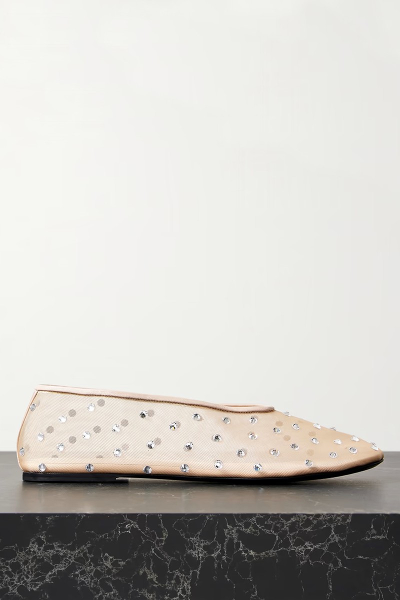 Marcy Crystal-Embellished Mesh Ballet Flats from Khaite