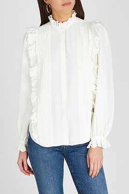 Cheyanne White Ruffle-Trimmed Chiffon Blouse from Joie