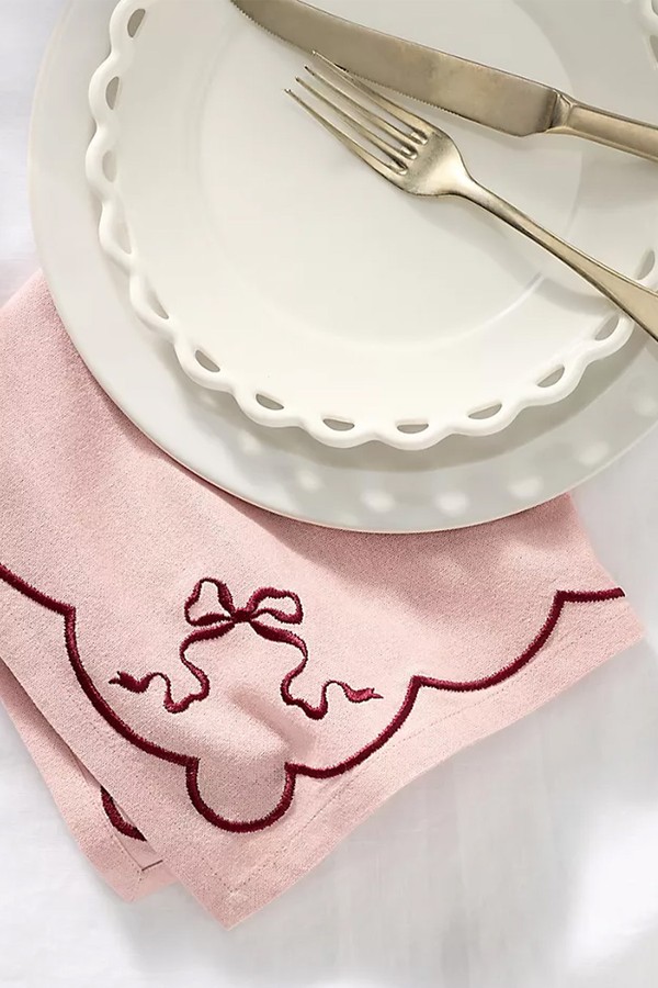 Set Of 4 Celine Bow Cotton Embroidered Napkins from Anthropologie