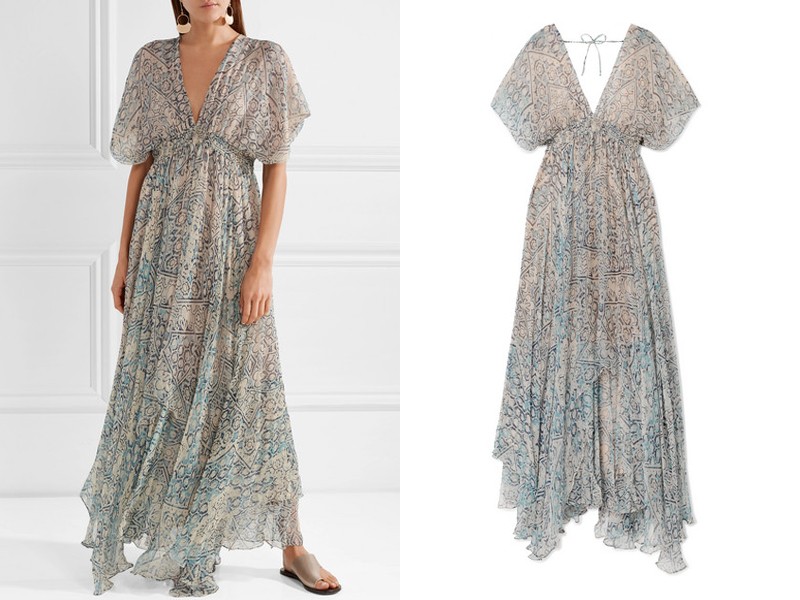 Faience Gathered Printed Chiffon Maxi Dress from Mes Demoiselles