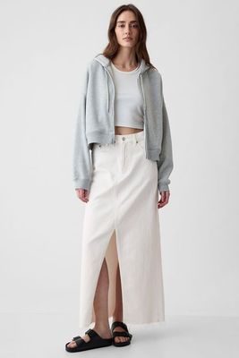 Denim A-Line Front Split Midi Skirt