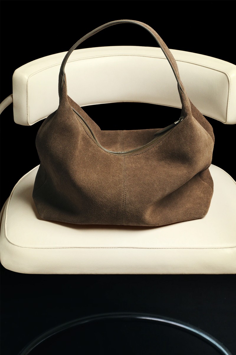 Suede Shoulder Bag With Stitching