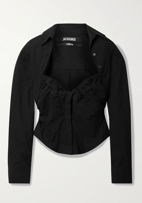 Capri Asymmetric Cropped Cotton-Blend Jacquard Shirt