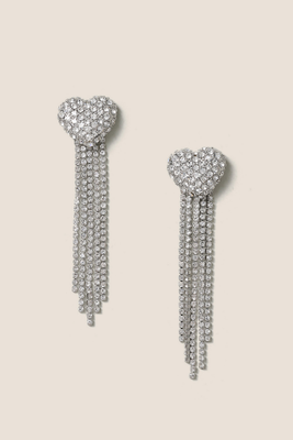 Silver Tone Heart Tassel Drop Earrings from M&S Collection