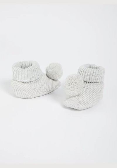 Grey Knitted Pom Pom Shoes