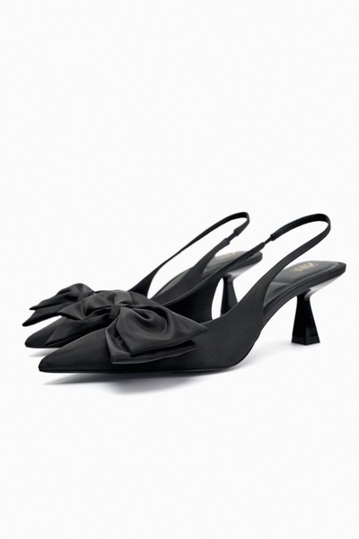 Heeled Slingback Shoes With Bow