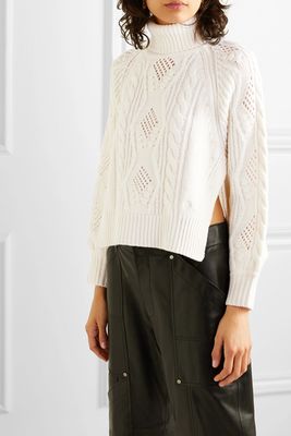 Cable & Open-Knit Wool-Blend Turtleneck Sweater from Loulou Studio