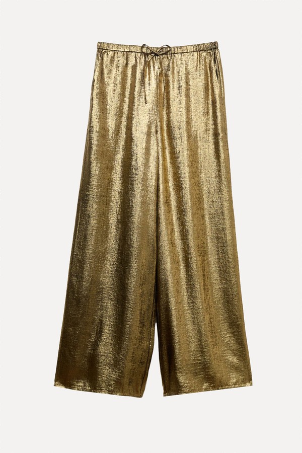 Satin Metallic Drawstring Wide Leg Trousers from Marks & Spencer