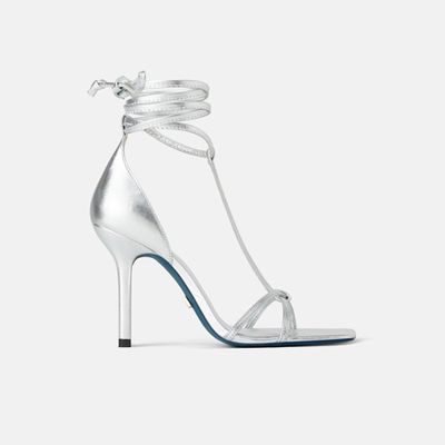 Blue Collection Tied Leather High Heel Sandals from Zara