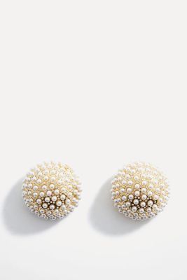 Pearl Inlaid Button Earrings from Mango