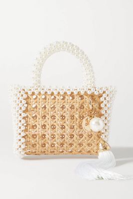 Spiaggia Faux Pearl-Embellished Wicker Tote from Rosantica