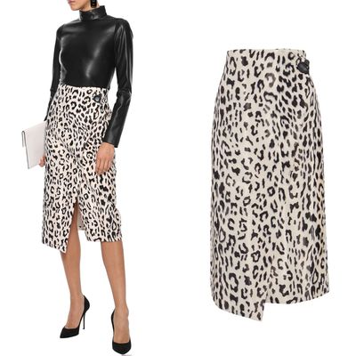 Leopard-Print Cotton-Blend Faux Fur Midi Wrap Skirt from Goen.J