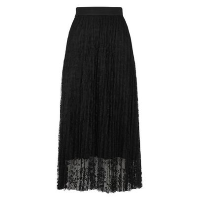 Black Lace Pleated Midi Skirt from New Look
