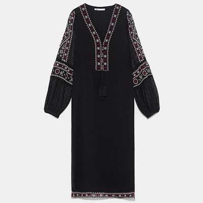Embroidered Dotted Mesh Dress from Zara