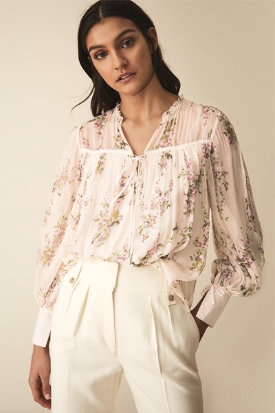 Marino Print Floral Smock Blouse