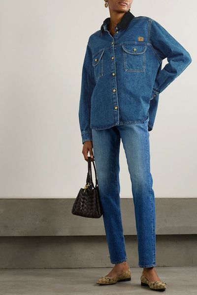 Nariida Senner Corduroy-Trimmed Embroidered Denim Shirt from BLAZÉ MILANO