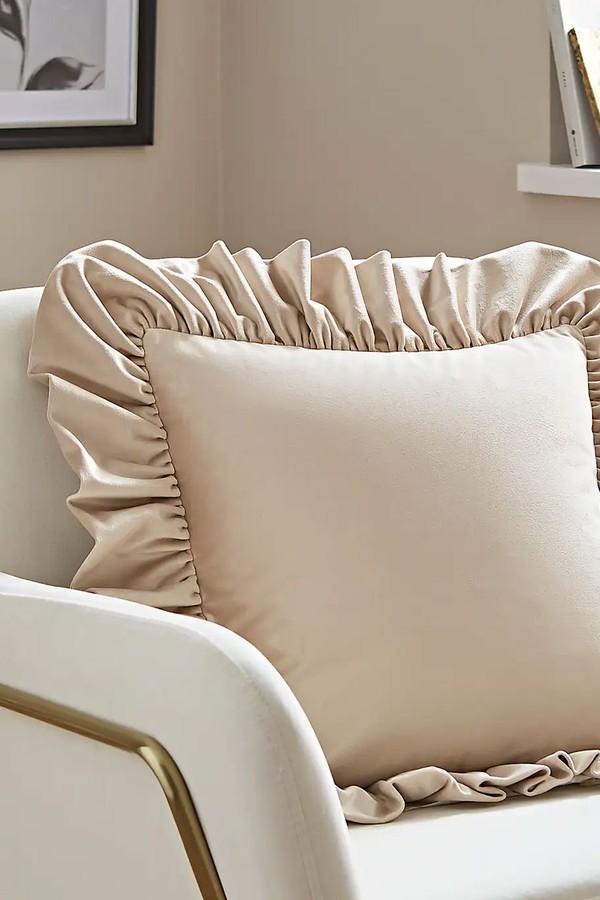 Recycled Velour Oversized Frill Square Cushion from Dunelm