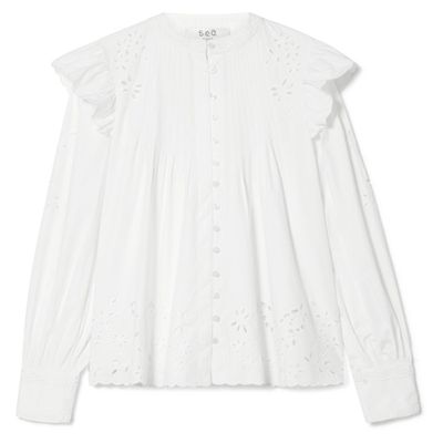 Butterfly Pleated Broderie Anglaise Cotton Blouse from SEA