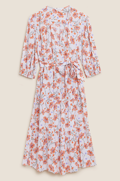 Floral V-Neck Midi Wrap Dress