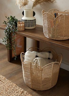 Set Of 2 Scalloped Paper Rope Baskets