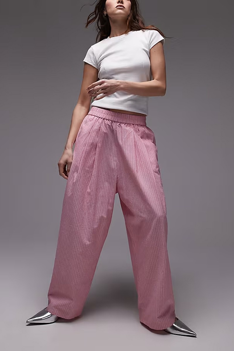 Poplin Pull On Stripe Wide Leg Trousers from Topshop