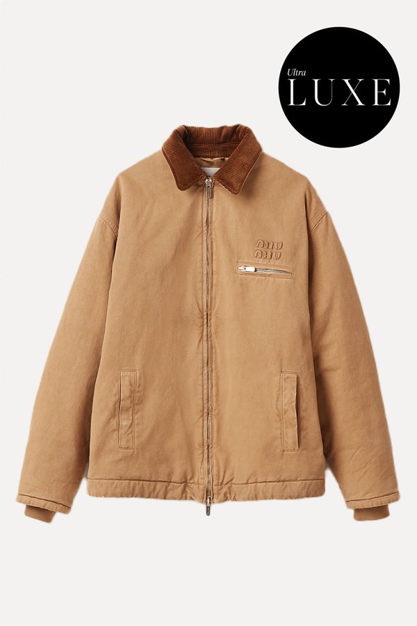 Embroidered Garment-Dyed Gabardine Blouson Jacket from Miu Miu