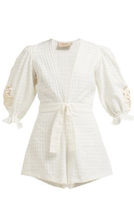 Porto Embroidered-Sleeve Cotton Playsuit from Adriana Degreas