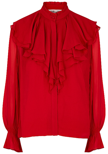 Maryse Red Ruffle-Trimmed Chiffon Blouse from Diane Von Furstenberg