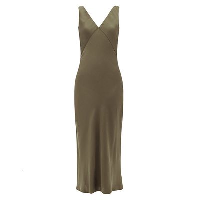 Bordeaux V-Neck Silk-Satin Slip Dress from Asceno