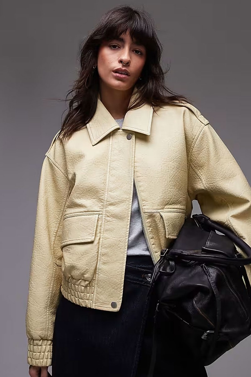 Short Bubble Faux Leather Bomber Jacket from Topshop