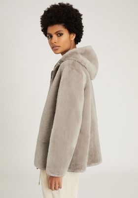 Amelia Reversible Shearling Hooded Coat
