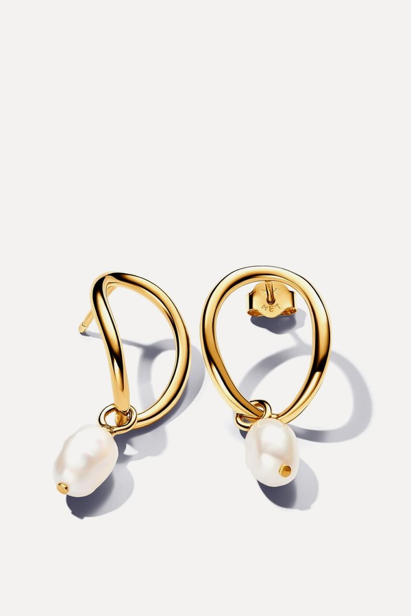 Organically Shaped Circle & Baroque Treated Freshwater Cultured Pearl Earrings