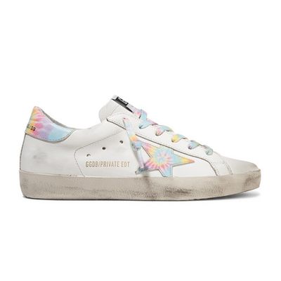 Superstar Distressed Tie-Dyed Leather Sneakers from Golden Goose