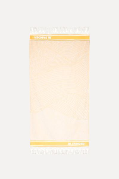 Fringed Logo Print Beach Towel from Jil Sander