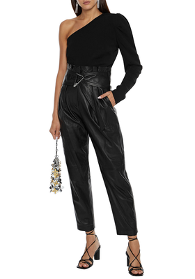 Husvik Belted Pleated Leather Tapered Pants