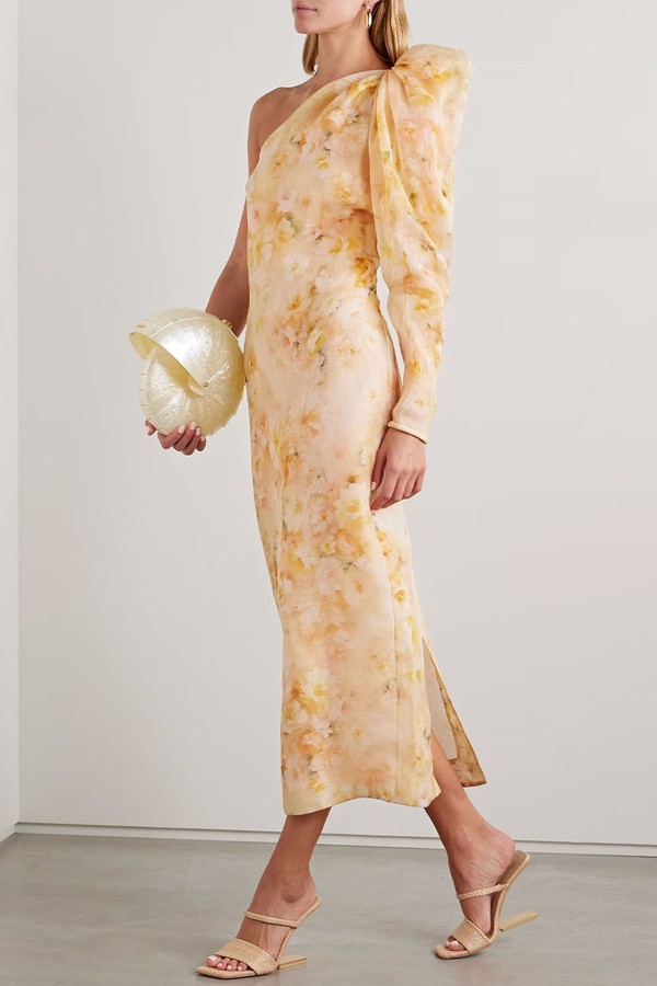 Crush One-Sleeve Floral-Print Linen & Silk-Blend Midi Dress from Zimmermann