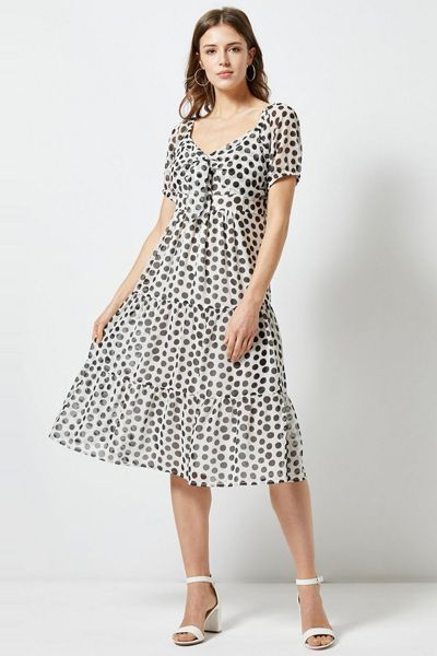 Ivory With Black Spot Print Midi Dress