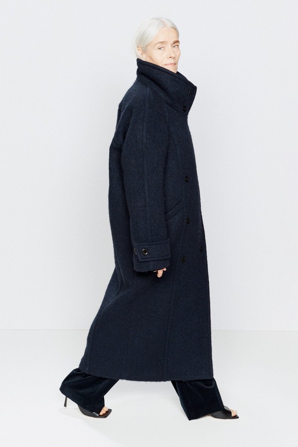 Oversized Belted Funnel-Neck Blanket Coat from Raey