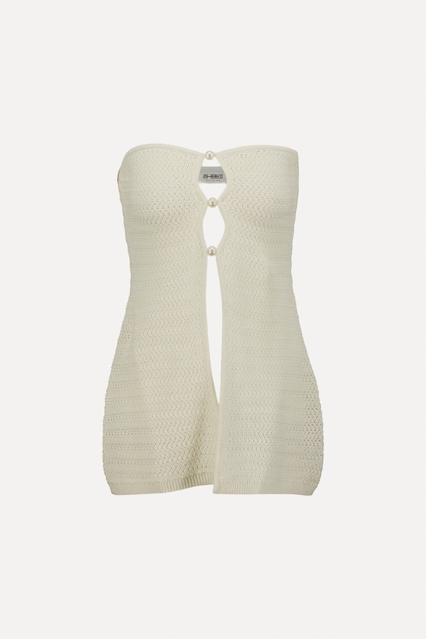  Knitted Bandeau Pearl Front Top