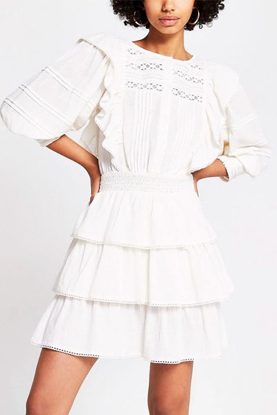 White Cotton Tiered Dress