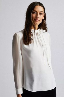 Ivory Pussybow Long Sleeve Blouse