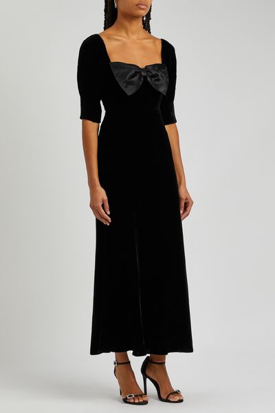 Celia Bow Embellished Velvet Midi Dress from Rixo