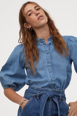 Balloon-Sleeved Denim Blouse from H&M