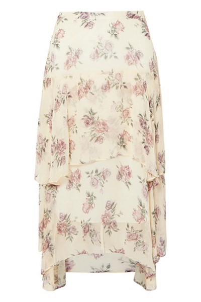 Alex Floral-Print Crinkled Silk-Chiffon Midi Skirt from LoveShackFancy