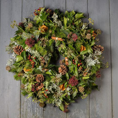 Citrus and Spice Eco-Friendly Christmas Door Wreath from The Real Flowers Co