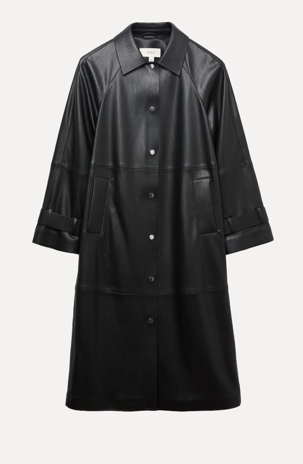 Faux Leather Collared Longline Car Coat