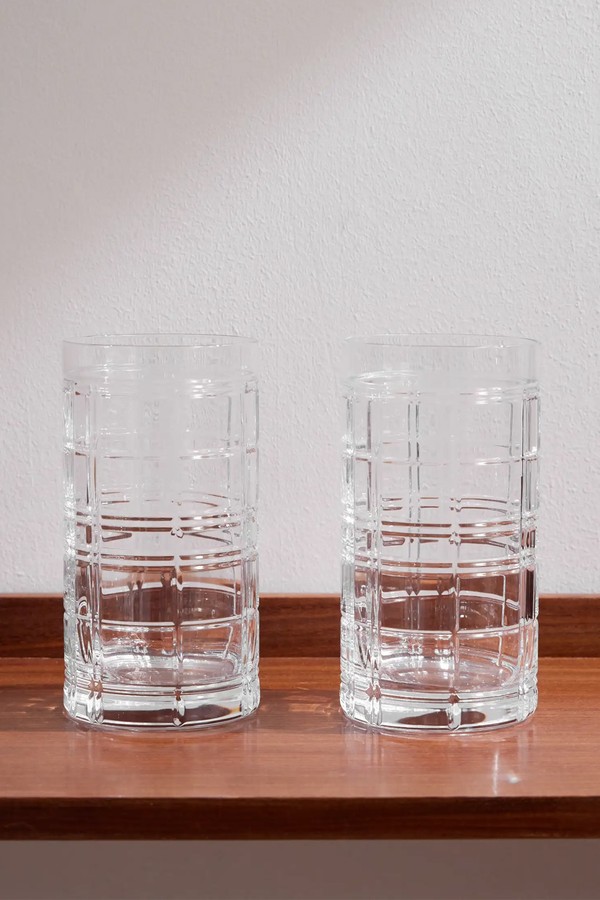 Set Of 2 Hudson Plaid Highball Crystal Glasses from Ralph Lauren Home