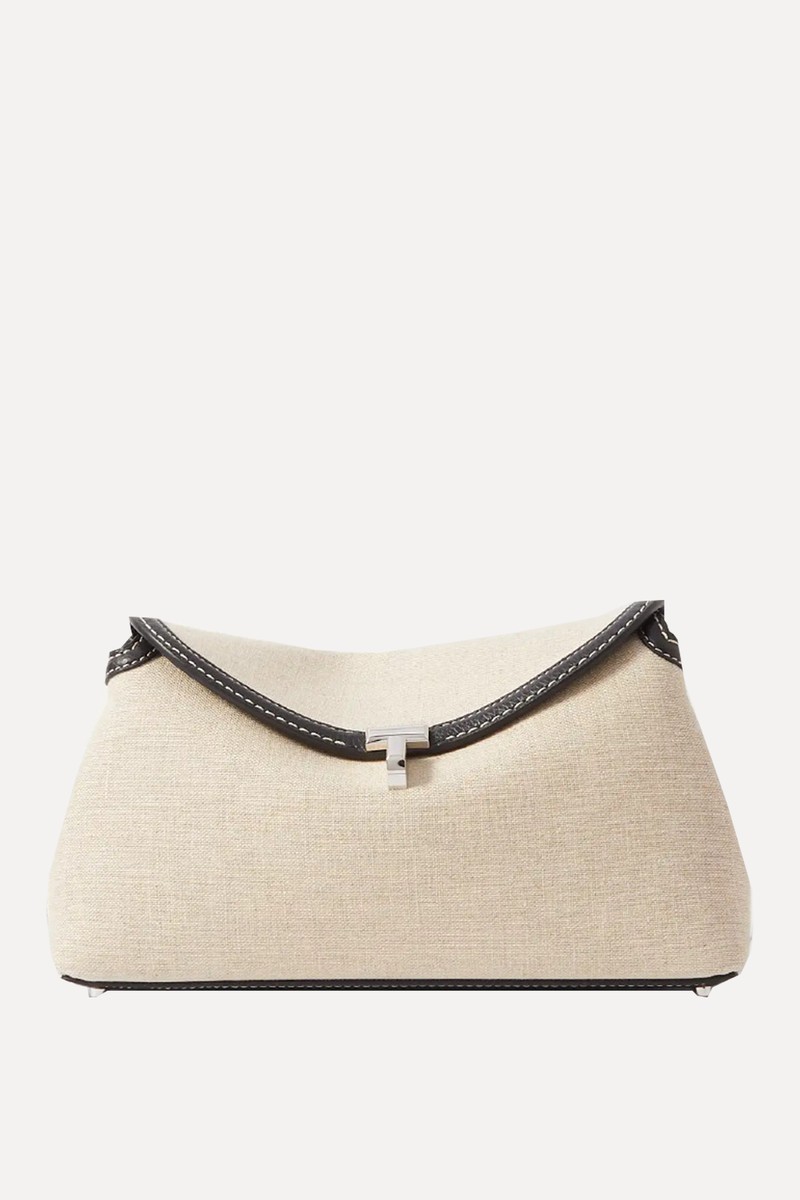 T-Lock Leather-Trimmed Cotton-Canvas Clutch from Toteme 