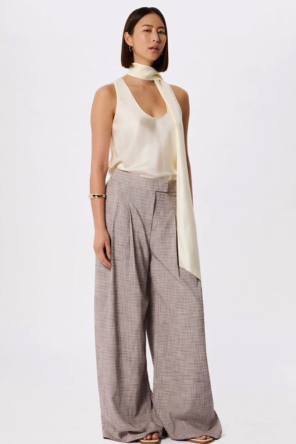 Check Pleat Wide Leg Trousers
