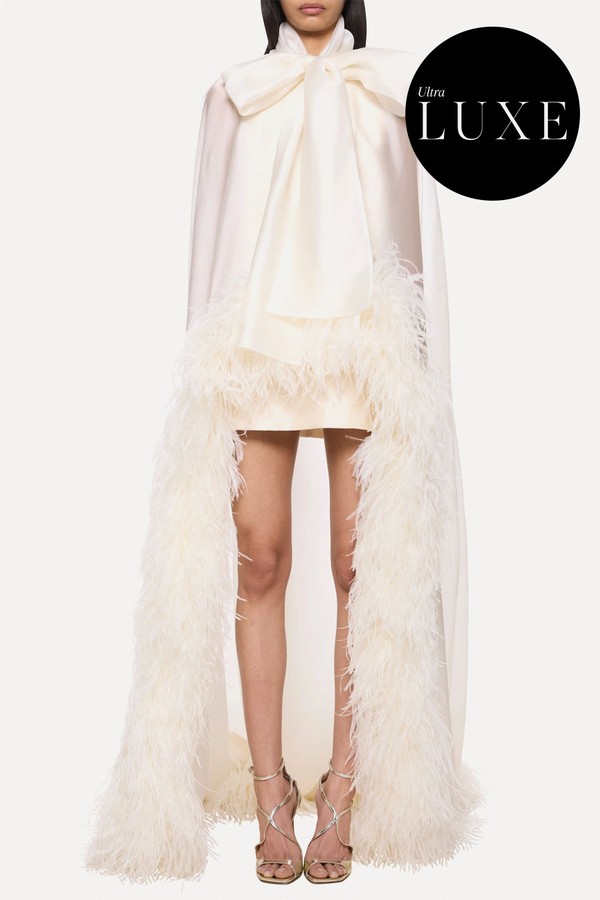 Feather Trimmed Cape With Silk Mini Underdress from Richard Quinn